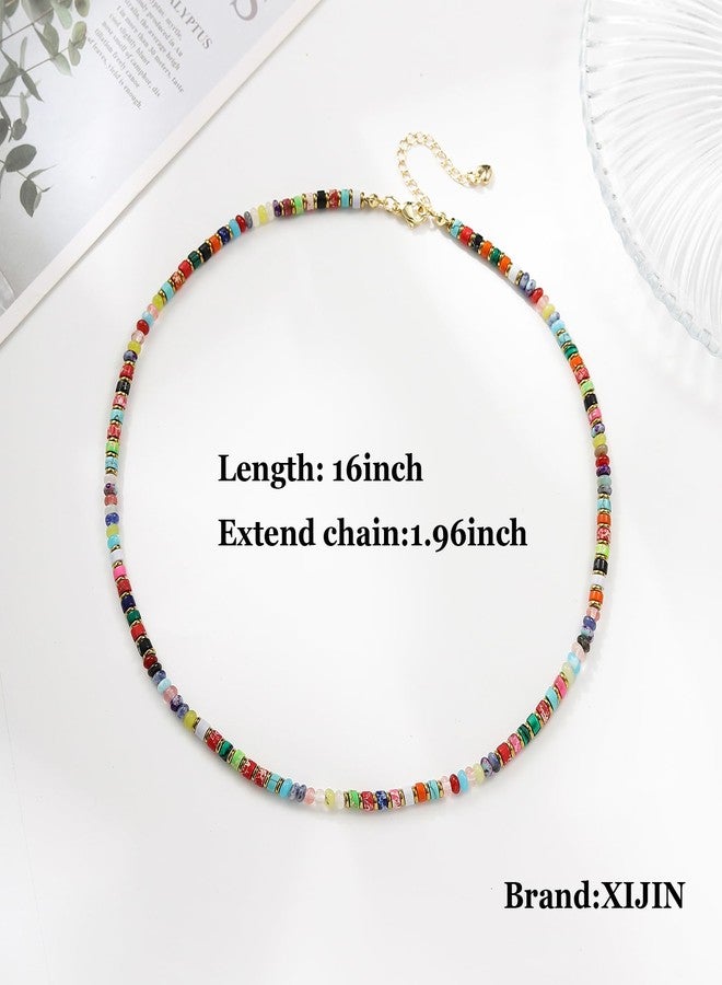XIJIN Natural Stone Bead Necklace for Women Handmade Boho Multicolor Beaded Choker Necklace Gift for Her - Image 4